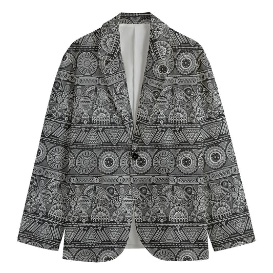 Black And White Ethnic Pattern Print Men's Blazer