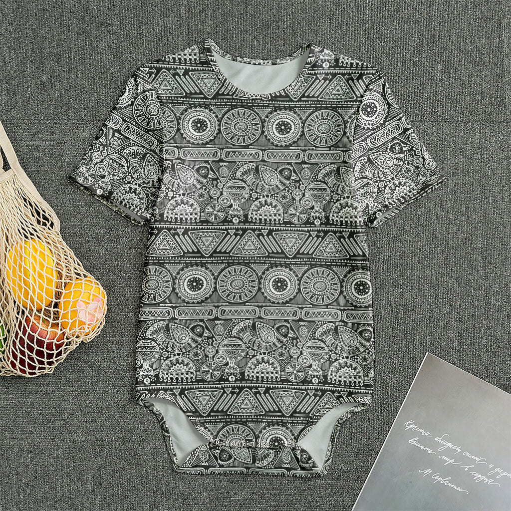 Black And White Ethnic Pattern Print Men's Bodysuit