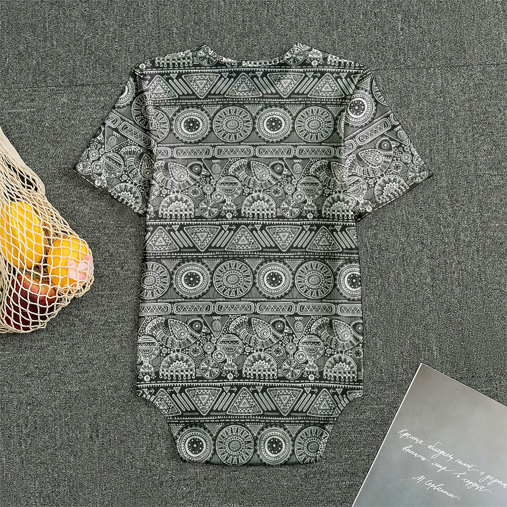 Black And White Ethnic Pattern Print Men's Bodysuit