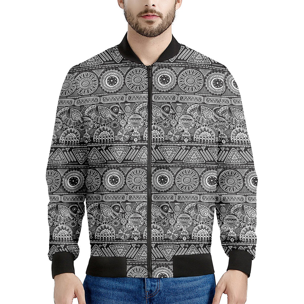 Black And White Ethnic Pattern Print Men's Bomber Jacket