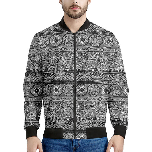 Black And White Ethnic Pattern Print Men's Bomber Jacket