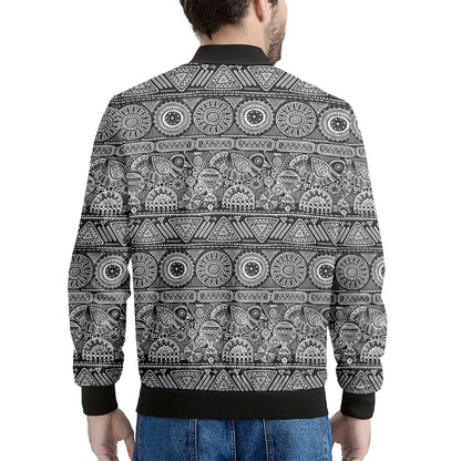 Black And White Ethnic Pattern Print Men's Bomber Jacket