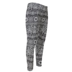 Black And White Ethnic Pattern Print Men's Compression Pants