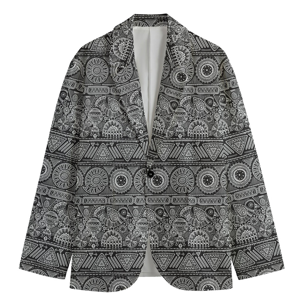 Black And White Ethnic Pattern Print Men's Cotton Blazer