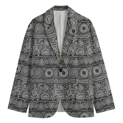 Black And White Ethnic Pattern Print Men's Cotton Blazer