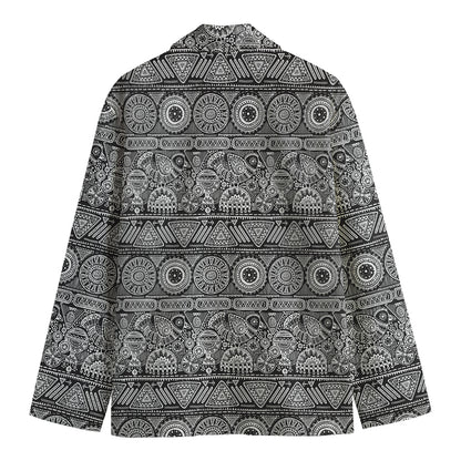 Black And White Ethnic Pattern Print Men's Cotton Blazer