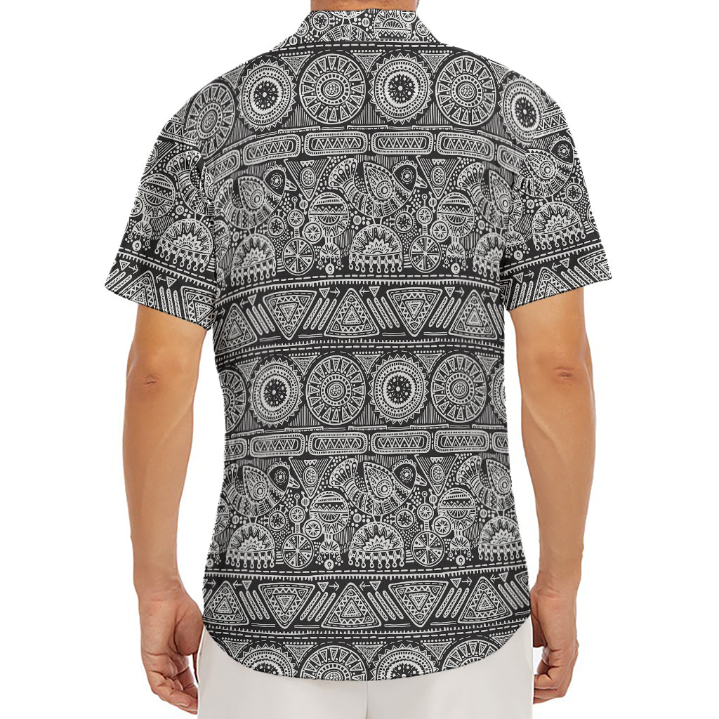 Black And White Ethnic Pattern Print Men's Deep V-Neck Shirt