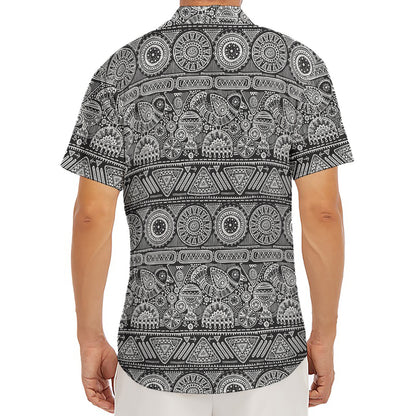 Black And White Ethnic Pattern Print Men's Deep V-Neck Shirt
