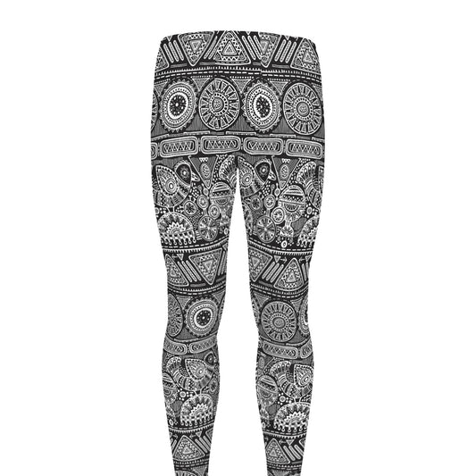Black And White Ethnic Pattern Print Men's leggings