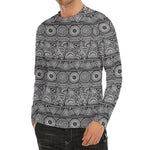 Black And White Ethnic Pattern Print Men's Long Sleeve Rash Guard