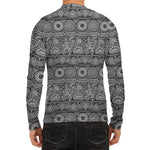 Black And White Ethnic Pattern Print Men's Long Sleeve Rash Guard