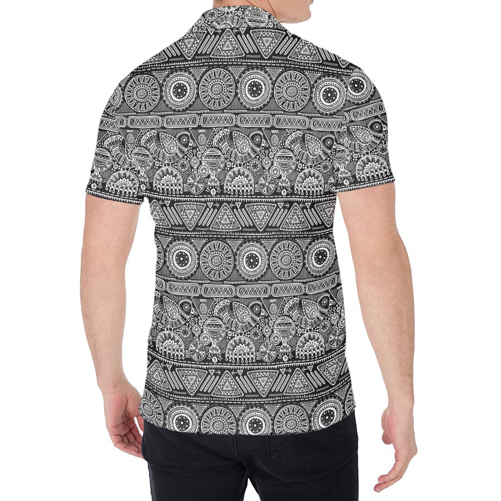 Black And White Ethnic Pattern Print Men's Shirt
