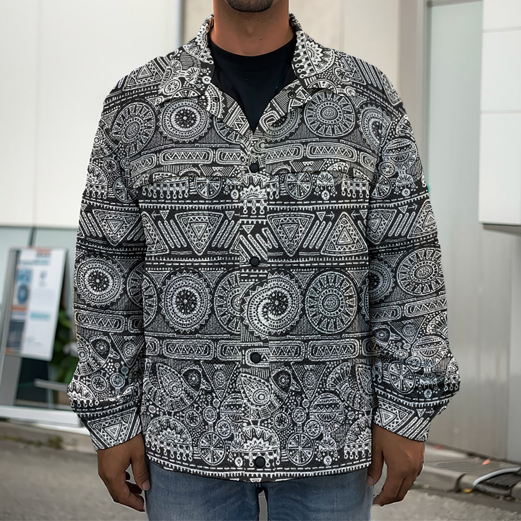 Black And White Ethnic Pattern Print Men's Shirt Jacket