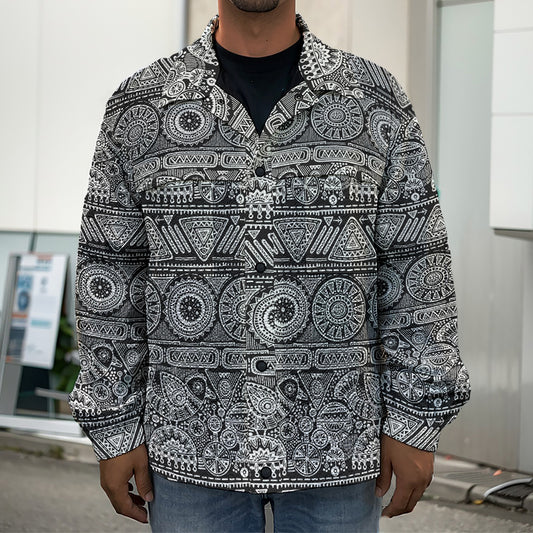 Black And White Ethnic Pattern Print Men's Shirt Jacket