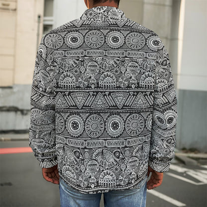 Black And White Ethnic Pattern Print Men's Shirt Jacket