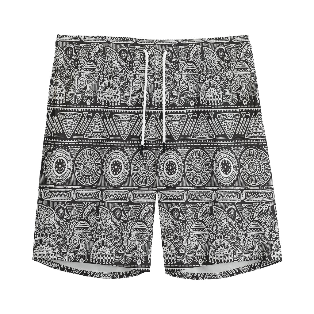 Black And White Ethnic Pattern Print Men's Sports Shorts