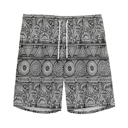 Black And White Ethnic Pattern Print Men's Sports Shorts