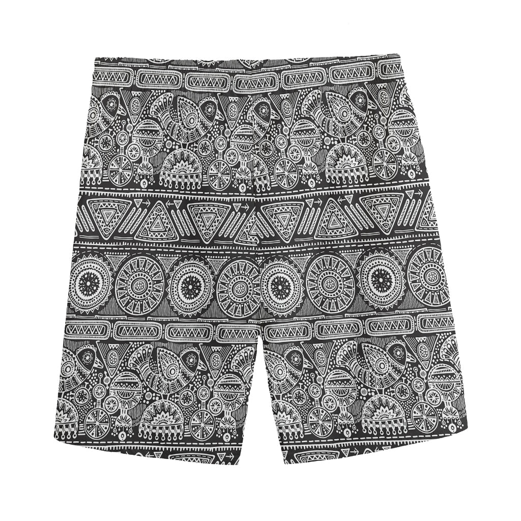 Black And White Ethnic Pattern Print Men's Sports Shorts