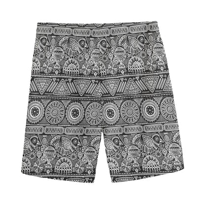 Black And White Ethnic Pattern Print Men's Sports Shorts