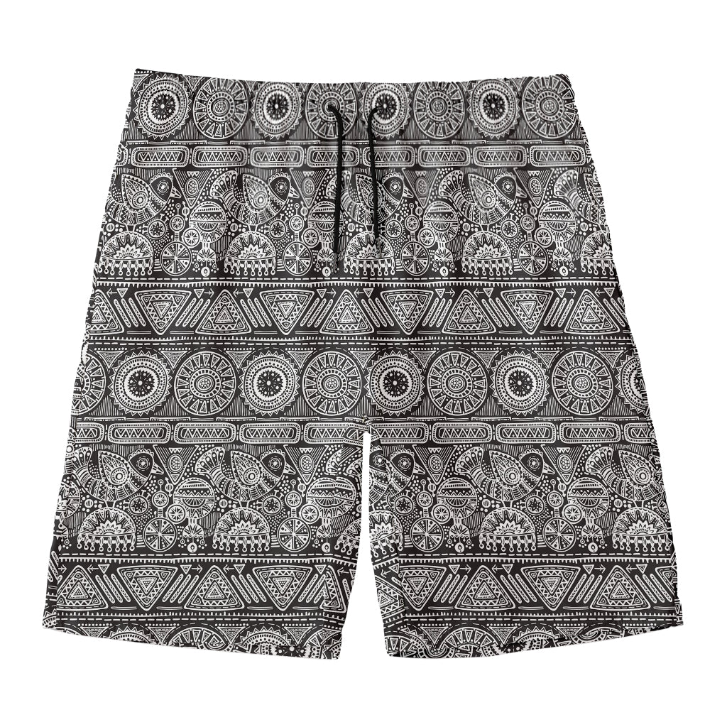 Black And White Ethnic Pattern Print Men's Swim Trunks