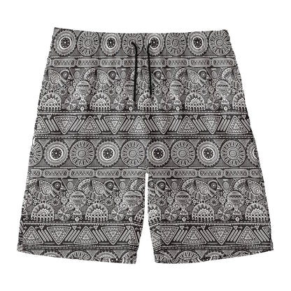 Black And White Ethnic Pattern Print Men's Swim Trunks
