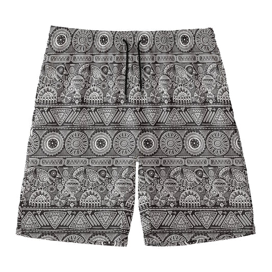 Black And White Ethnic Pattern Print Men's Swim Trunks