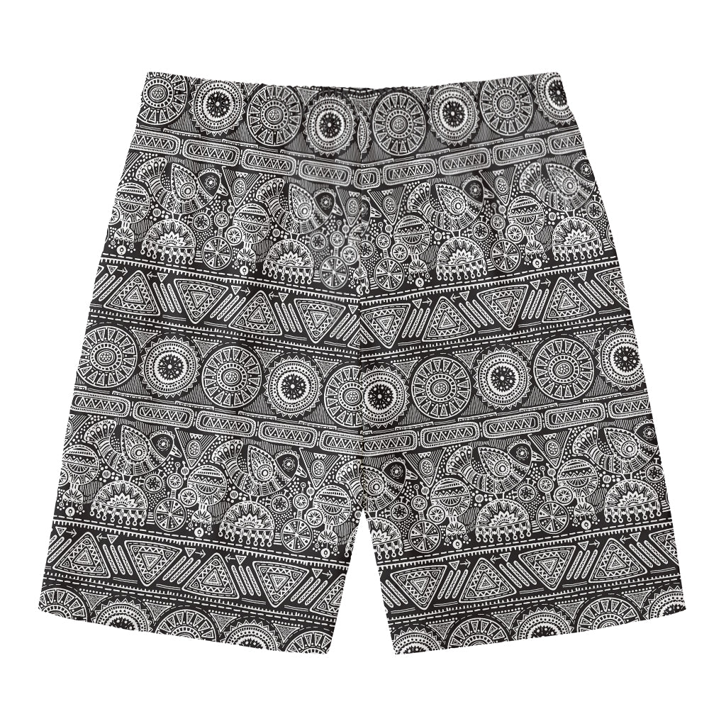 Black And White Ethnic Pattern Print Men's Swim Trunks