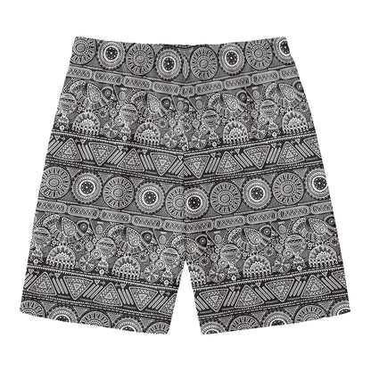 Black And White Ethnic Pattern Print Men's Swim Trunks