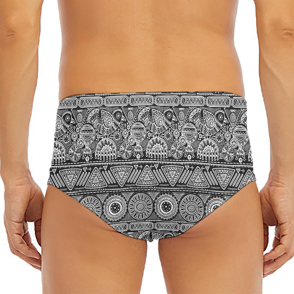 Black And White Ethnic Pattern Print Men's Triangle Swim Briefs