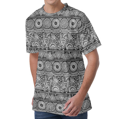 Black And White Ethnic Pattern Print Men's Velvet T-Shirt