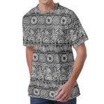 Black And White Ethnic Pattern Print Men's Velvet T-Shirt