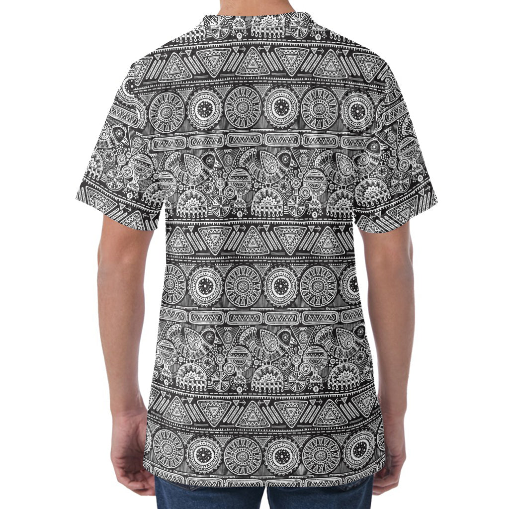 Black And White Ethnic Pattern Print Men's Velvet T-Shirt