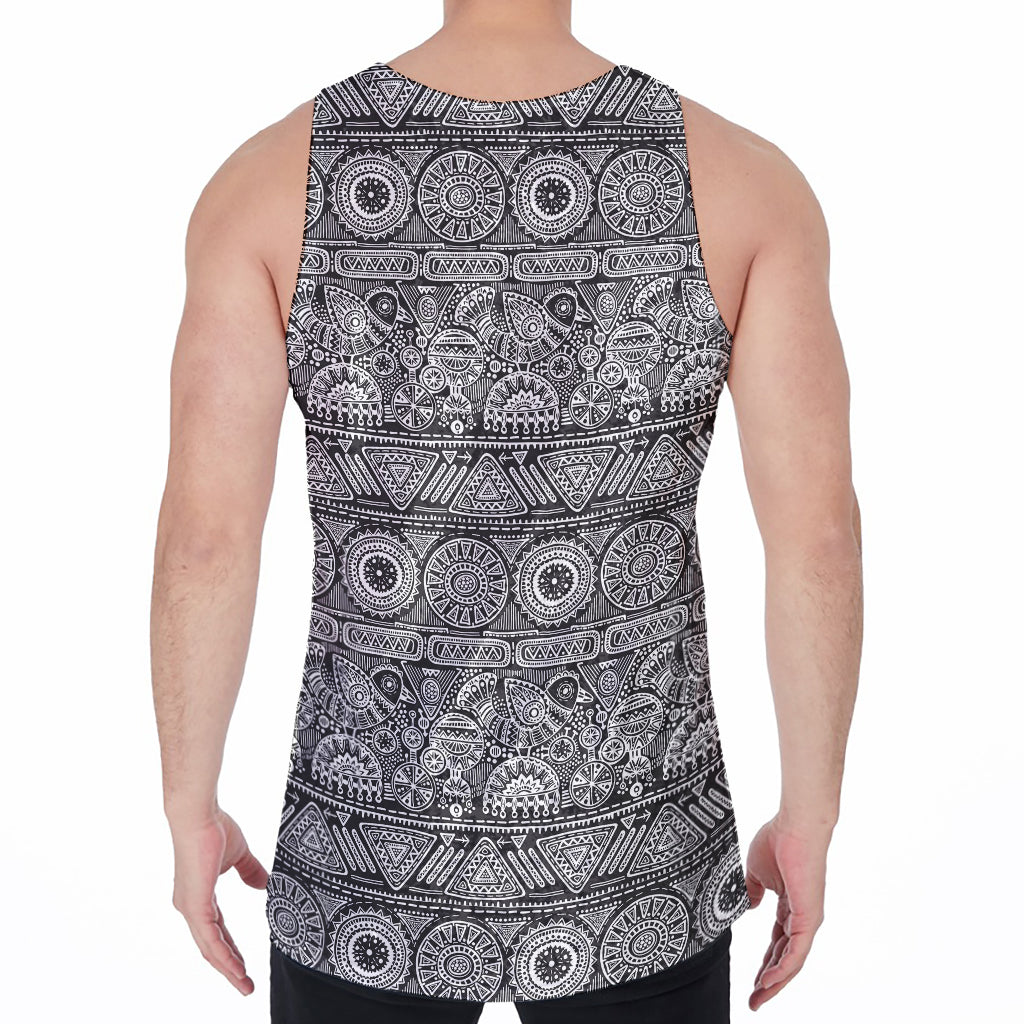 Black And White Ethnic Pattern Print Men's Velvet Tank Top