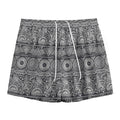 Black And White Ethnic Pattern Print Mesh Shorts