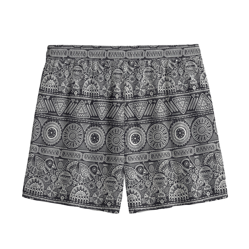 Black And White Ethnic Pattern Print Mesh Shorts