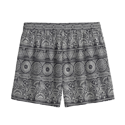 Black And White Ethnic Pattern Print Mesh Shorts
