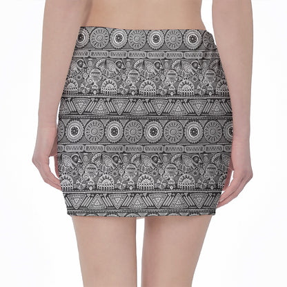 Black And White Ethnic Pattern Print Pencil Mini Skirt