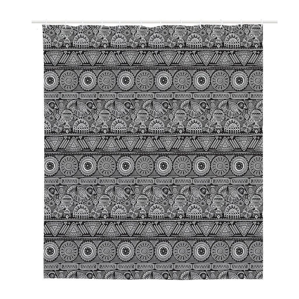 Black And White Ethnic Pattern Print Polyester Shower Curtain
