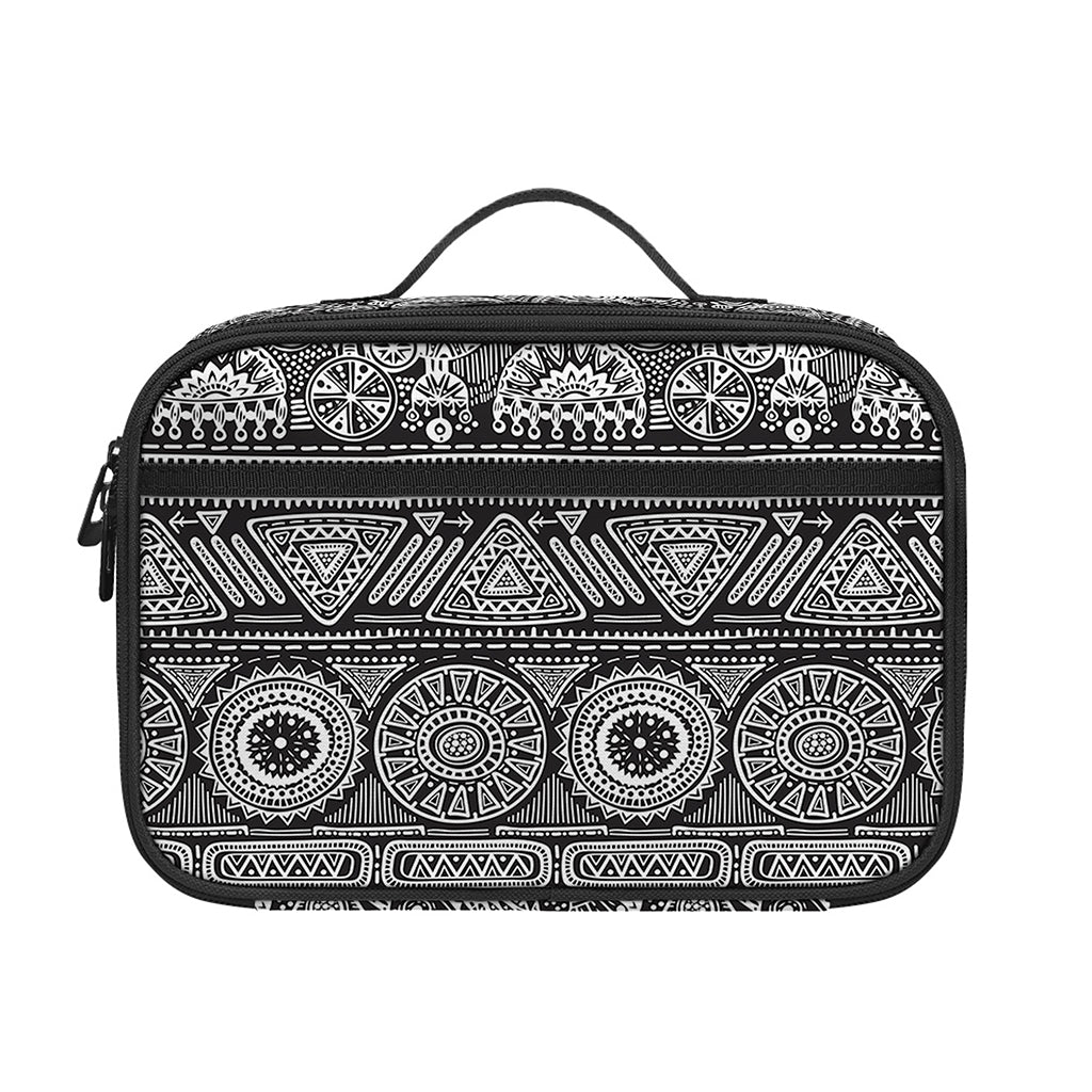 Black And White Ethnic Pattern Print Portable Lunch Bag