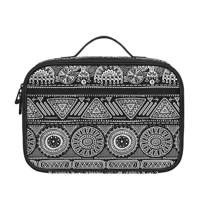 Black And White Ethnic Pattern Print Portable Lunch Bag