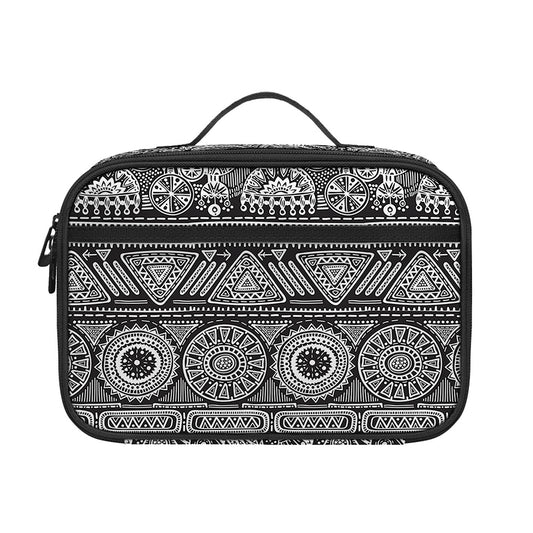 Black And White Ethnic Pattern Print Portable Lunch Bag