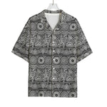 Black And White Ethnic Pattern Print Rayon Hawaiian Shirt