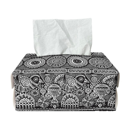 Black And White Ethnic Pattern Print Rectangle Tissue Box Cover