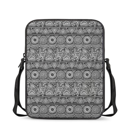 Black And White Ethnic Pattern Print Rectangular Crossbody Bag