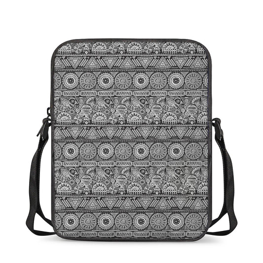Black And White Ethnic Pattern Print Rectangular Crossbody Bag
