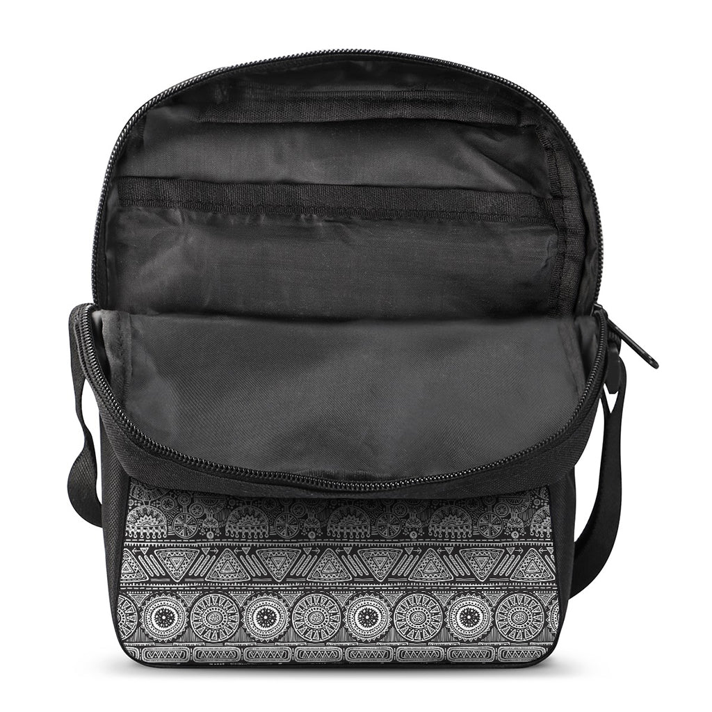 Black And White Ethnic Pattern Print Rectangular Crossbody Bag