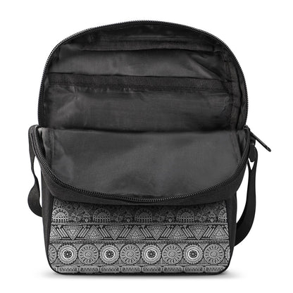 Black And White Ethnic Pattern Print Rectangular Crossbody Bag