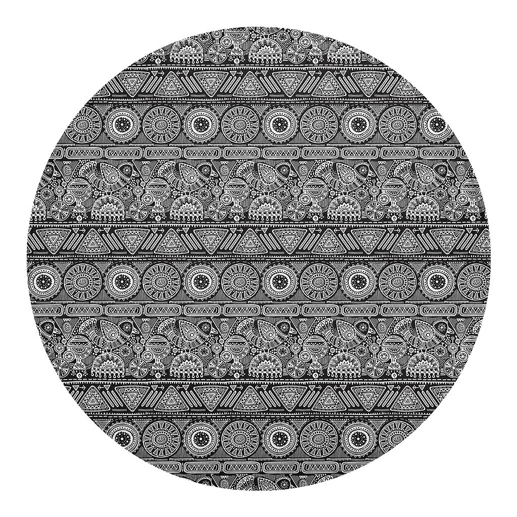 Black And White Ethnic Pattern Print Round Blanket