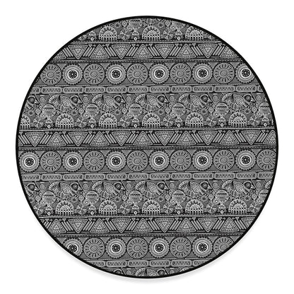 Black And White Ethnic Pattern Print Round Floor Mat