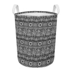 Black And White Ethnic Pattern Print Round Laundry Basket